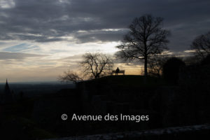 Sunset at Domfront castle