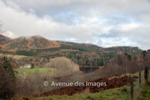 View across the river Tummel to Craigower in the Tay Forest Park