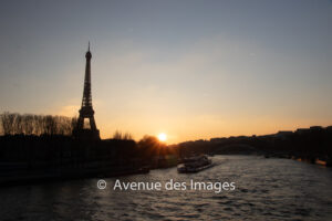 Golden hour Eiffel tower and river Seine