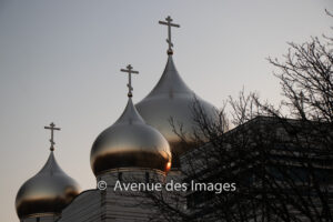 Domes of the Orthodox church at sunset