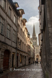 St-Maclou church viewed down a narrow street, Rouen