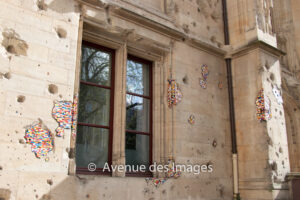 Plastic bricks repair the damaged walls of the Courthouse, Rouen