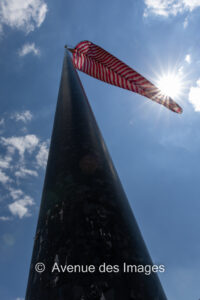 Wind sock from below looking up to the blue sky