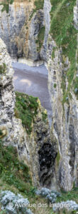 View from the Falaise d'Aval down to the beach below in Etretat