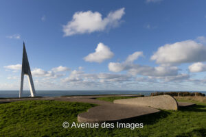 Monument and "l'Oiseau Blanc" of Nungesser and Coli. The pilots of the failed trans Atlantic flight in bright sun at Etretat